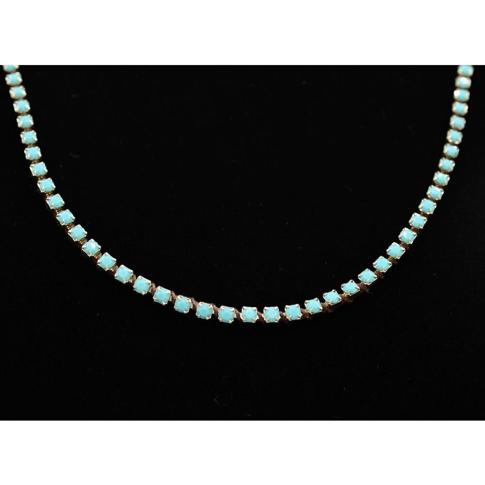 CB Jewelry Faith Necklace Blue Crystal Prong Rhinestone Cabochon Brown Signed 9A